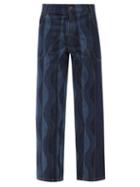 Matchesfashion.com Ahluwalia - Wave-print Recycled-cotton Jeans - Mens - Navy