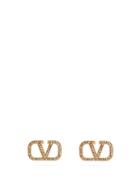 Matchesfashion.com Valentino - V Logo Crystal Gold Tone Earrings - Womens - Gold