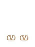 Matchesfashion.com Valentino - V Logo Crystal Gold Tone Earrings - Womens - Gold