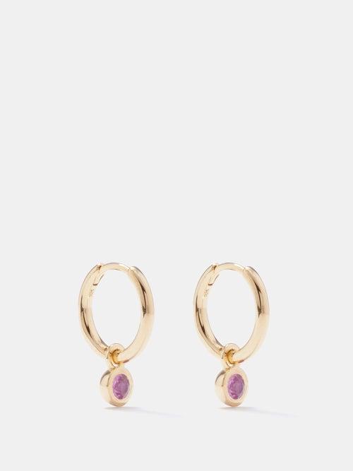 Theodora Warre - Quartz & Gold-plated Sterling Silver Hoop Earrings - Womens - Pink Multi