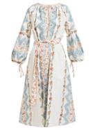 Matchesfashion.com D'ascoli - Tidewater Floral Embroidered Cotton Midi Dress - Womens - Blue Print