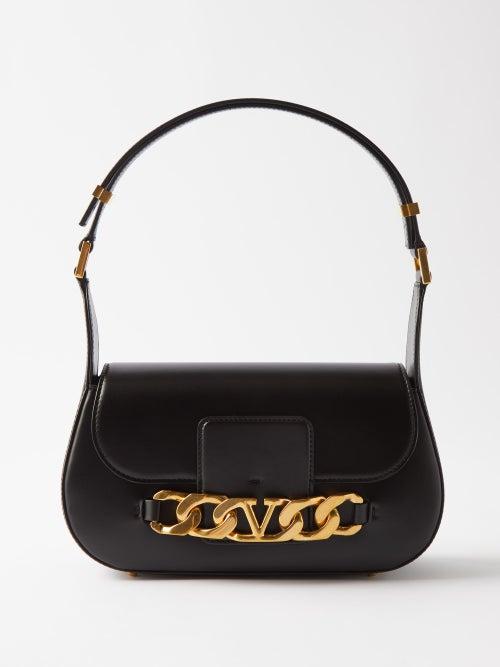 Valentino Garavani - V-logo Chain Leather Shoulder Bag - Womens - Black