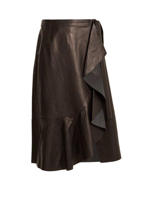 Matchesfashion.com Helmut Lang - Ruffled Panel Leather Skirt - Womens - Black