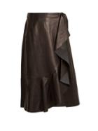 Matchesfashion.com Helmut Lang - Ruffled Panel Leather Skirt - Womens - Black