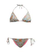 Matchesfashion.com Etro - Paisley Print Triangle Tie Side Bikini - Womens - Light Blue
