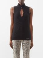 Ganni - Ruffle-neck Polka Dot-knitted Top - Womens - Black