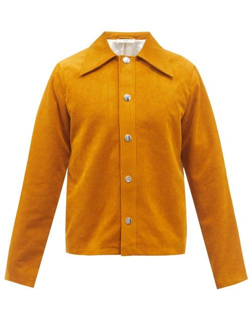 Sfr - Trust Spread-collar Faux-suede Jacket - Mens - Dark Yellow