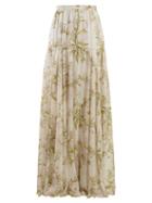 Matchesfashion.com Giambattista Valli - Floral Print Silk Maxi Skirt - Womens - White Multi