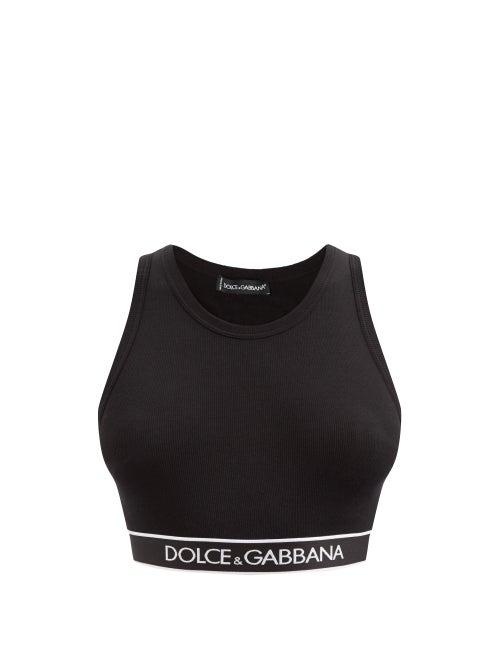 Dolce & Gabbana - Logo-jacquard Cotton-blend Jersey Cropped Top - Womens - Black