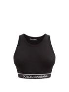Dolce & Gabbana - Logo-jacquard Cotton-blend Jersey Cropped Top - Womens - Black
