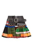 Matchesfashion.com Chopova Lowena - Pleated Leather And Wool Mini Skirt - Womens - Multi