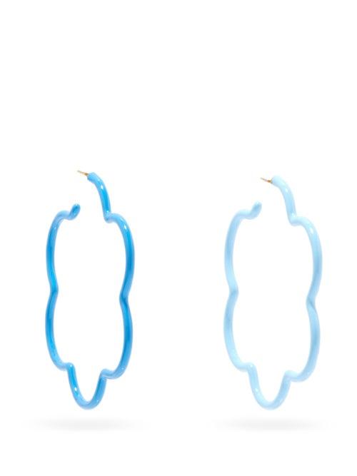 Matchesfashion.com Bea Bongiasca - Flower 9kt Gold & Enamel Hoop Earrings - Womens - Blue Multi