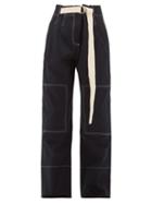 Matchesfashion.com Lee Mathews - Bonnie Topstitched Cotton Straight Leg Trousers - Womens - Navy