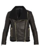 Balmain Ribbed-knit Collar Leather Jacket