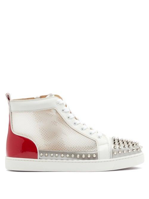 Matchesfashion.com Christian Louboutin - Donna Studded Leather And Mesh High-top Trainers - Womens - White Multi