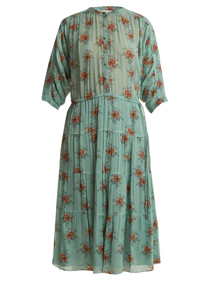 Masscob Rose-print Button-front Silk Dress