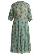 Masscob Rose-print Button-front Silk Dress