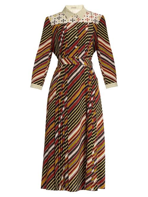 Bottega Veneta Diagonal-print Silk-crepe Midi Dress