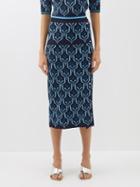 Paco Rabanne - Monogram-jacquard Knit Midi Skirt - Womens - Blue Multi