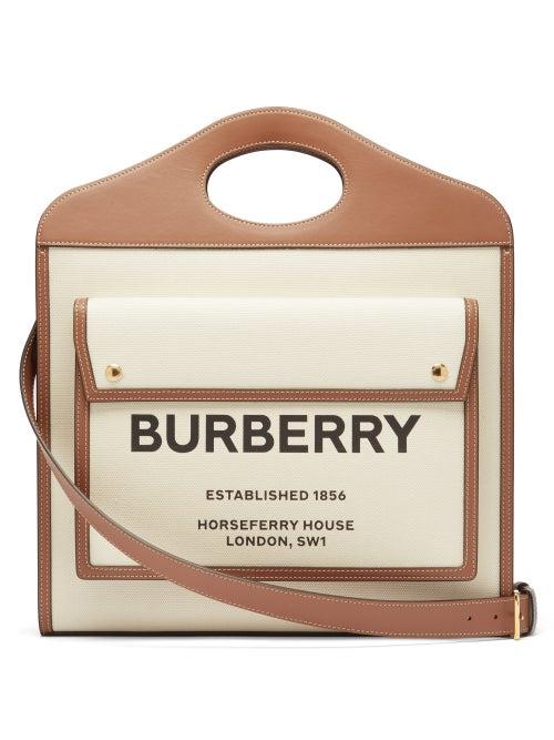 Matchesfashion.com Burberry - Pocket Medium Horseferry Logo-print Canvas Handbag - Womens - Ivory Multi