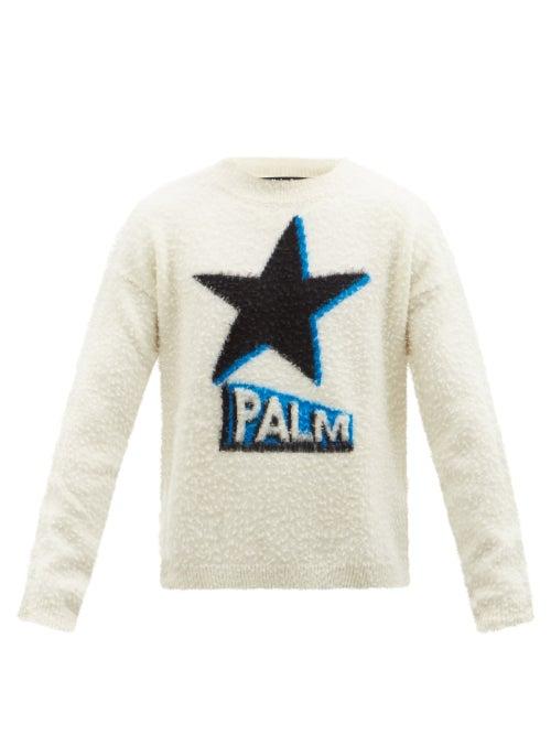 Palm Angels - Star Logo Pilled Wool-blend Sweater - Mens - White