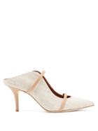 Matchesfashion.com Malone Souliers - Maureen Linen-canvas And Leather Mules - Womens - Beige Multi
