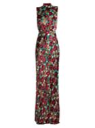 Saloni Fleur Floral-devor High-neck Gown