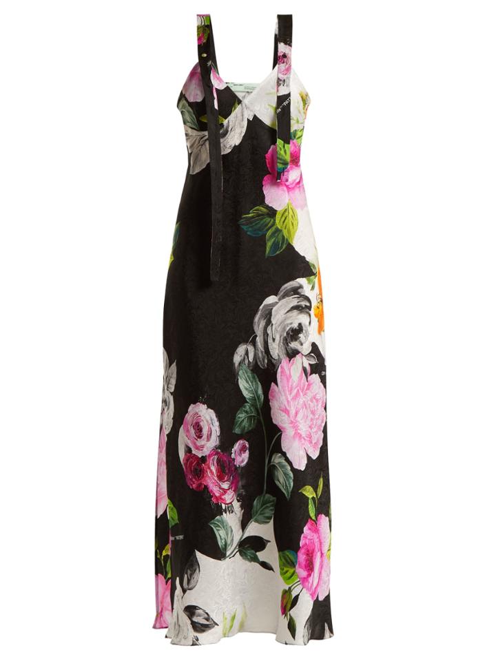 Off-white V-neck Floral-print Silk Dress