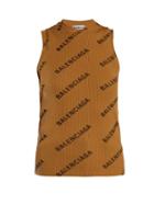 Matchesfashion.com Balenciaga - Logo Print Ribbed Knit Sleeveless Top - Womens - Camel