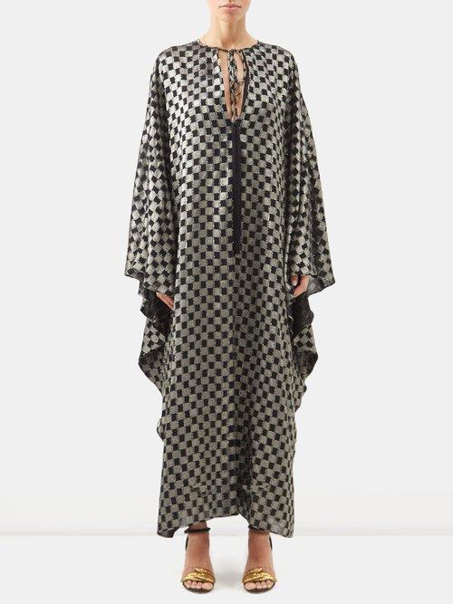 Fil De Vie - Hero Mira Check Kaftan Dress - Womens - Silver Black