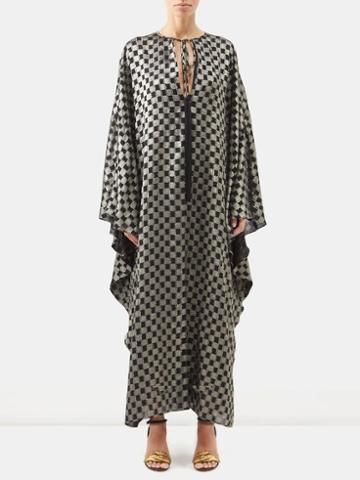Fil De Vie - Hero Mira Check Kaftan Dress - Womens - Silver Black