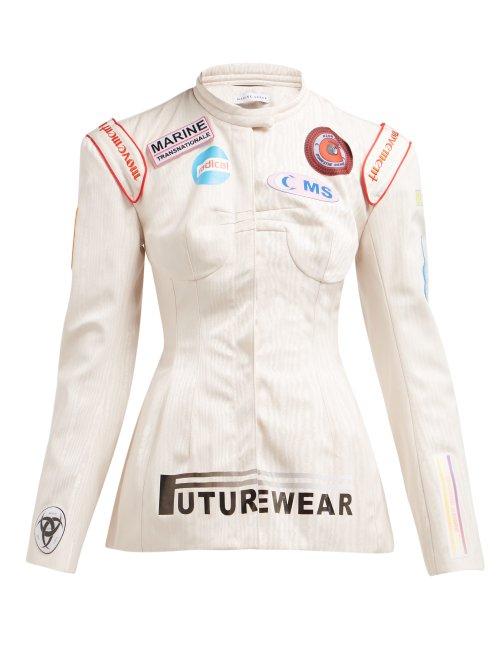 Matchesfashion.com Marine Serre - Appliqu Patch Moire Jacket - Womens - Beige