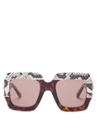 Matchesfashion.com Gucci - Snakeskin Trimmed Square Frame Sunglasses - Womens - Grey Multi