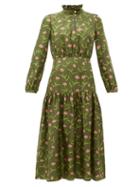 Matchesfashion.com Borgo De Nor - Eugenia Carnation Print Silk Midi Dress - Womens - Khaki Multi