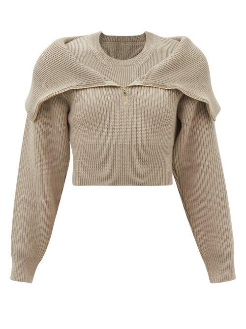 Jacquemus - Risoul Zipped Cropped Wool Sweater - Womens - Beige