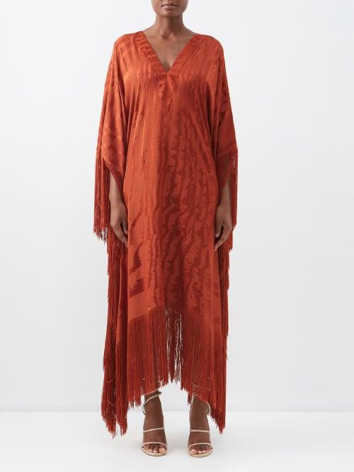 Taller Marmo - Very Ross Fringed Jacquard-satin Kaftan - Womens - Dark Brown