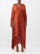 Taller Marmo - Very Ross Fringed Jacquard-satin Kaftan - Womens - Dark Brown