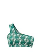 Matchesfashion.com Dodo Bar Or - Sherry One-shoulder Geometric-jacquard Cropped Top - Womens - Green Multi