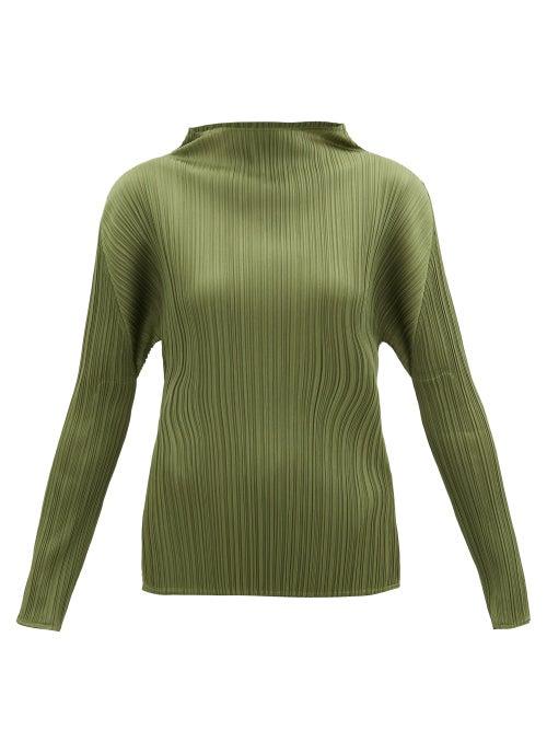 Matchesfashion.com Pleats Please Issey Miyake - High-neck Technical-pleated Top - Womens - Khaki