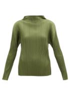 Matchesfashion.com Pleats Please Issey Miyake - High-neck Technical-pleated Top - Womens - Khaki