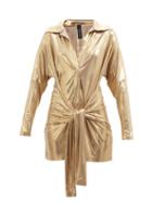Norma Kamali - Tie-front Lam Mini Shirt Dress - Womens - Gold