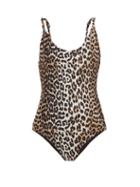 Matchesfashion.com Ganni - Twisted-straps Leopard-print Swimsuit - Womens - Leopard Print