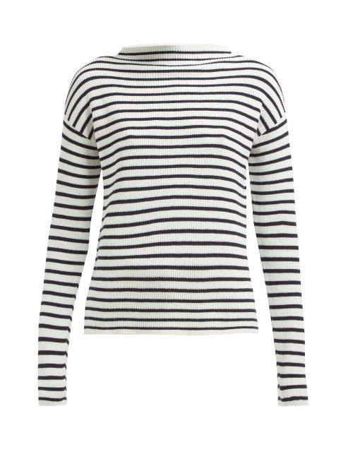 Matchesfashion.com Allude - Boat Neck Striped Cotton Sweater - Womens - Navy Stripe