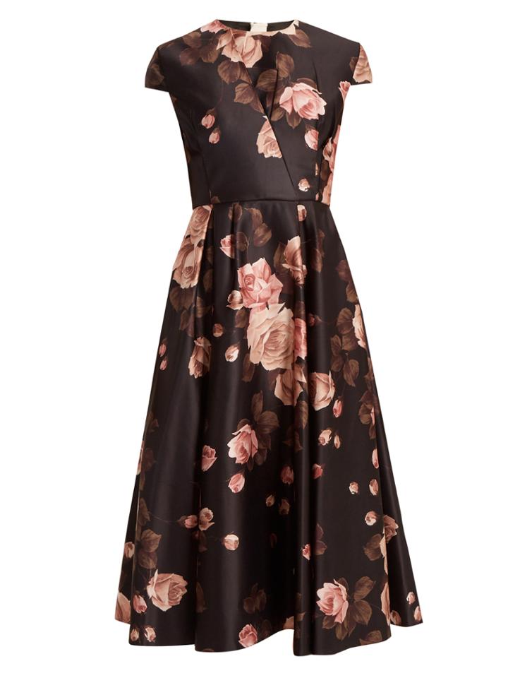 Rochas Rose-print Duchess-satin A-line Dress