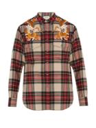 Gucci Dragon-embroidery Checked Wool Shirt