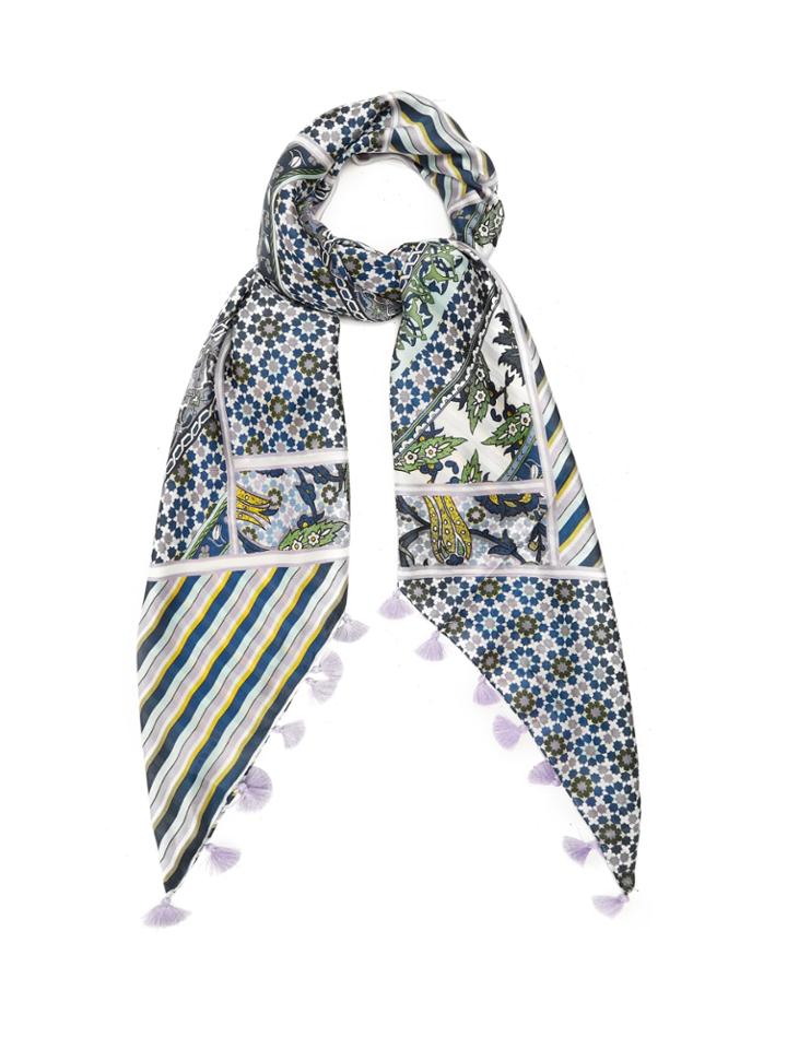Weekend Max Mara Floral-print And Striped Silk Scarf