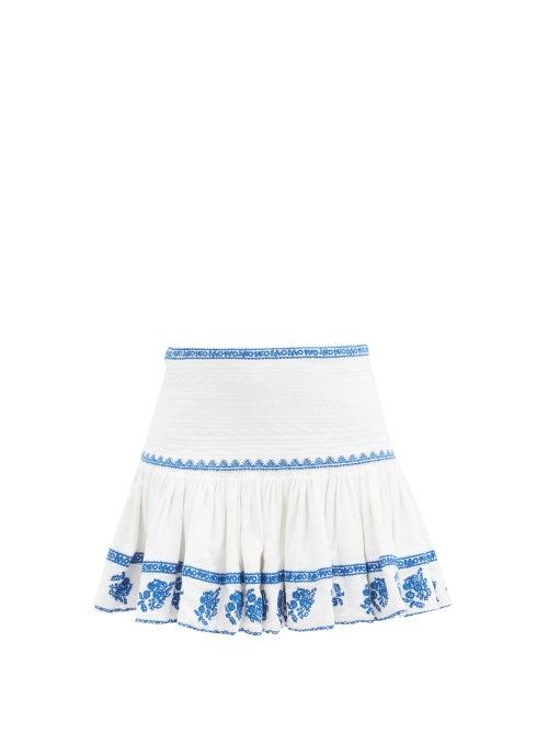 Matchesfashion.com Isabel Marant Toile - Russel Embroidered Cotton-voile Mini Skirt - Womens - Blue White