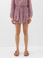 Isabel Marant Toile - Sornel Abstract-print Georgette Shorts - Womens - Light Pink Multi