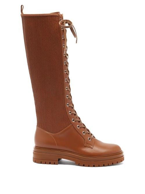 Matchesfashion.com Gianvito Rossi - Martis Lace-up Leather Knee-high Boots - Womens - Brown