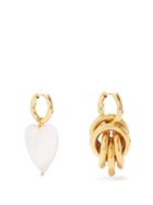 Timeless Pearly - Mismatched Gold-plated Hoop Earrings - Womens - White Gold